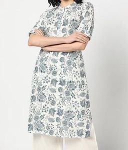 White & Blue Floral Print Kurti
