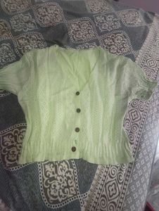 Light Green Button-Up Cropped Cardigan