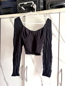 Chic Black Smocked Long Sleeve Top
