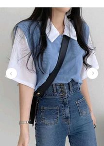 Blue Ribbed Knit Vest Top