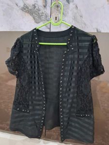 Stylish Black Studded Lace Jacket