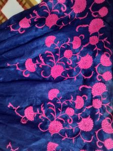 Elegant Blue frock Salwar set with Pink Embroidery