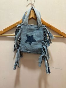 Pintresty Denim Mini fringe Bag with Star Detail
