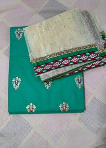 Green  Dress Material with salwar and net dupatta