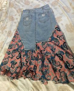 Boho Patchwork Denim Maxi Skirt