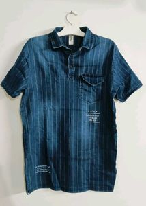 Men's Striped Denim Polo Shirt