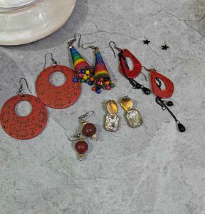 Multi-Color &amp; Red Statement Earrings  (6 pair