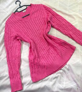 🎁Y2k Pink Cable V-Neck Sweater N