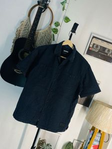 buckaroo Dark Blue Textured Short Sleeve Shirt