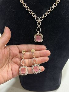 Brand new Pink Stone Necklace and Earrings Set