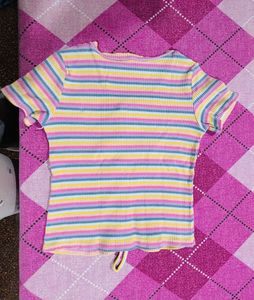 Striped Ruched V-Neck Tee