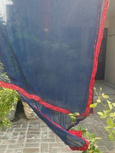 Elegant Navy Blue Dupatta with Red Border