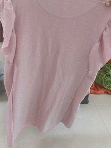 Sparkly Pink Ruffle Sleeve Top