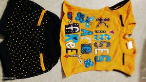 Cute Yellow T-Shirt & Black Polka Dot Shorts Set