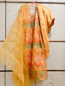 Peach &amp; Gold Festive Embroidered Suit Set