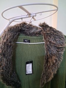 Olive Green  Faux Fur Collar