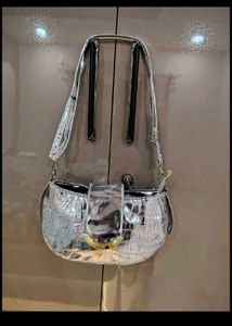 Sparkling Silver Croc Embossed Hobo Bag