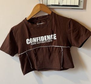 Brown Graphic Crop Top