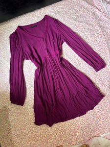 Purple Button-Up Tiered Midi Dress