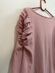 Pink Ribbed Puff Sleeve Top