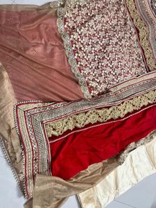 beautiful heavy saree in two colours red &amp; cream