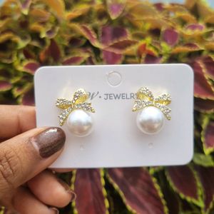 AD bow Pearl Drop Korean Earrings