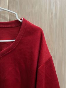 Red V-Neck Long Sleeve Top