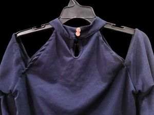 Navy Blue Embroidered Cold Shoulder Top