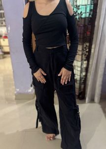 Black Ribbed Long Sleeve Top