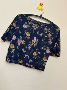 Chic Floral Print Sheer Top