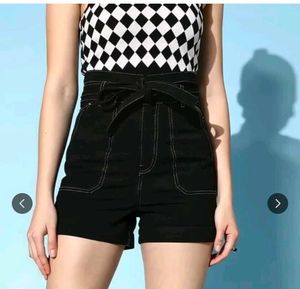 Black Denim High-Waist Shorts