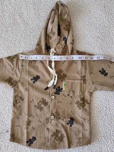 Cute Teddy Bear Print Hooded Shirt