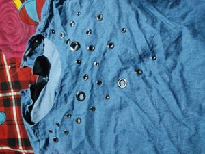 Edgy Studded Denim Top- Waist 28