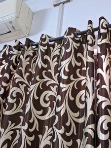 Door  🚪 Elegant Brown &amp; Cream Curtains of 1