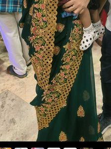 Beautiful Emerald Green Embroidered Saree