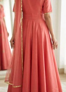 Coral Anarkali Gown with Dupatta