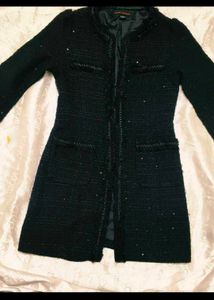 Elegant Black Tweed Jacket coat