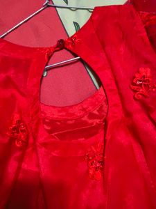 Red Embroidered kurti sharara set