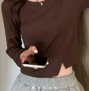 Savana Brown Long Sleeve Cropped Top