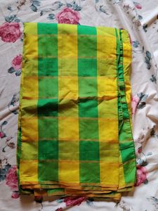 Vibrant Yellow &amp; Green Checked Saree