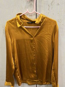 Silky Mustard Yellow Button-Up Shirt