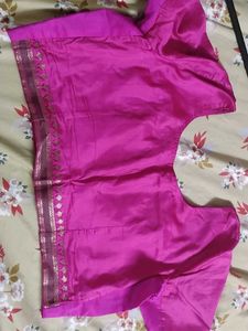 Vibrant Pink Silk Blouse with Embellished Border