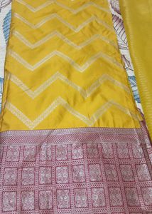 Vibrant Yellow suit fabric with duppata