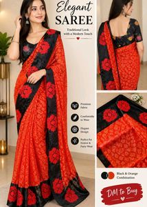 Orange Saree with Black Border in barso💃💃🎉🎉