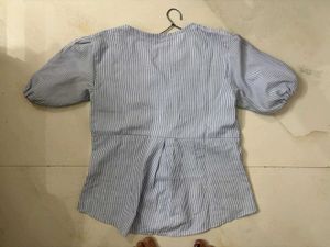 blue stripes korean bow top