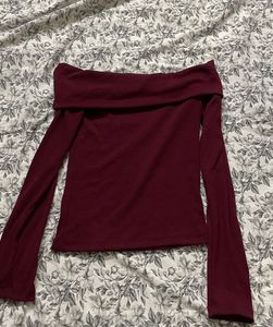 Maroon Off-Shoulder Long Sleeve Top