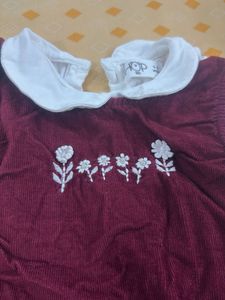 Cute Burgundy Corduroy Dress with Heart Pocket