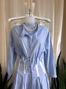 Imported back corset cotton stripped dress