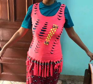 Boho Neon Fringe Top