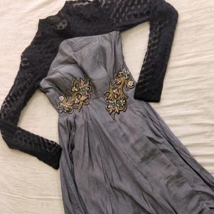 Elegant Grey &amp; Black Gown with Embellishments
